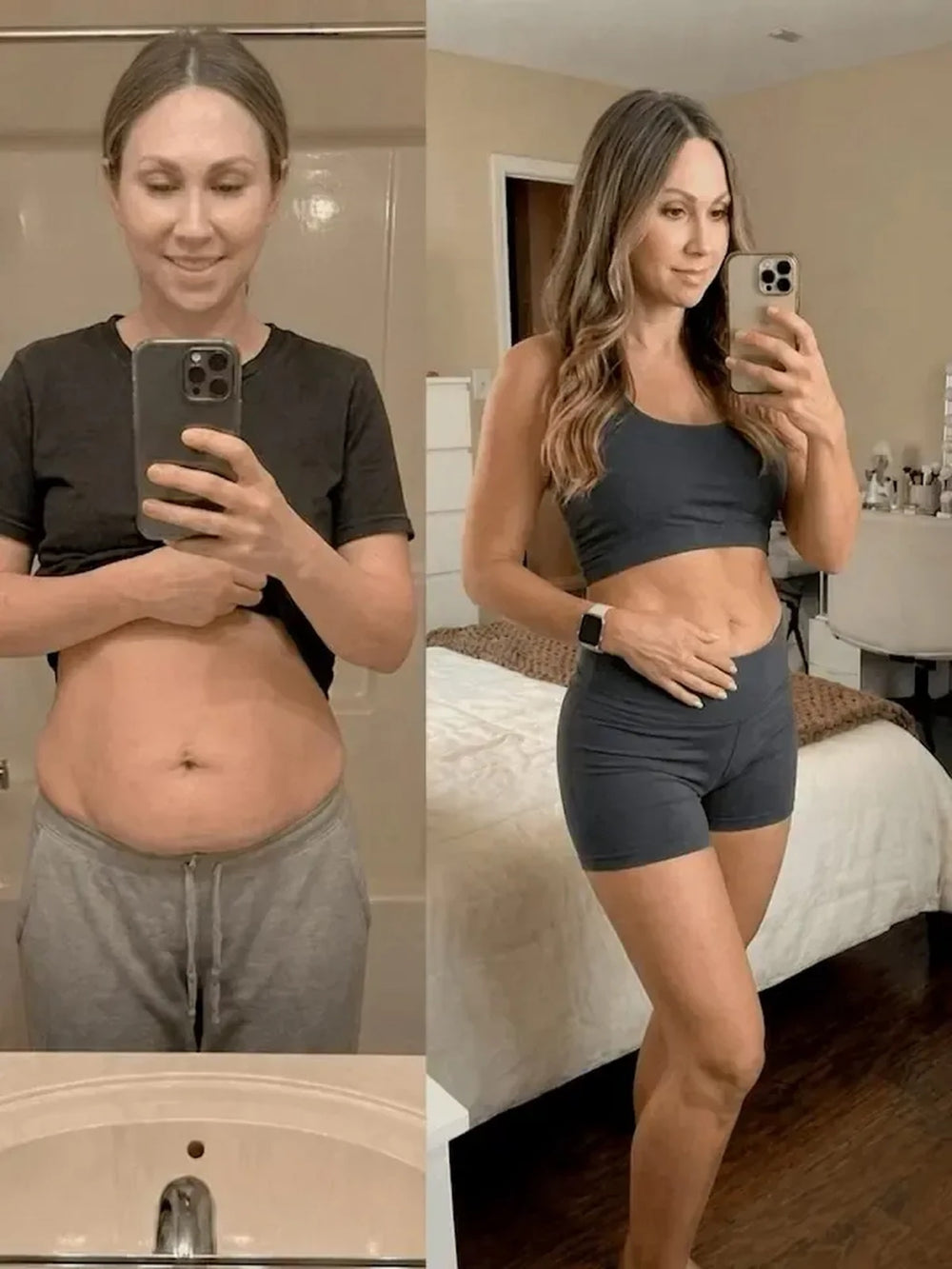 Comparaison de deux photographies du ventre en tenue de sport