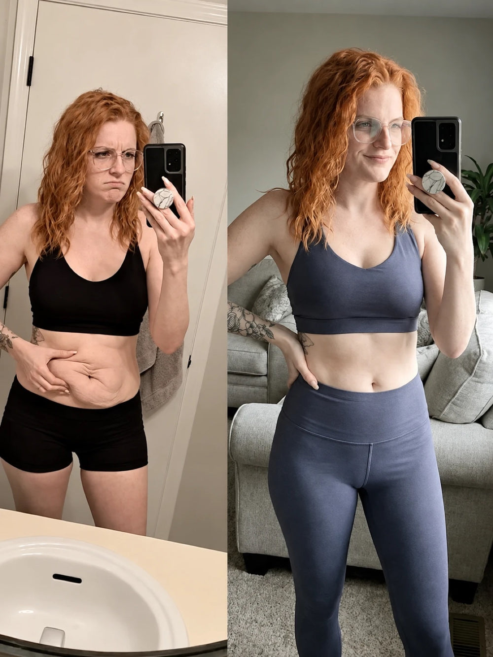 Comparaison de deux photographies du ventre en tenue noire et bleue
